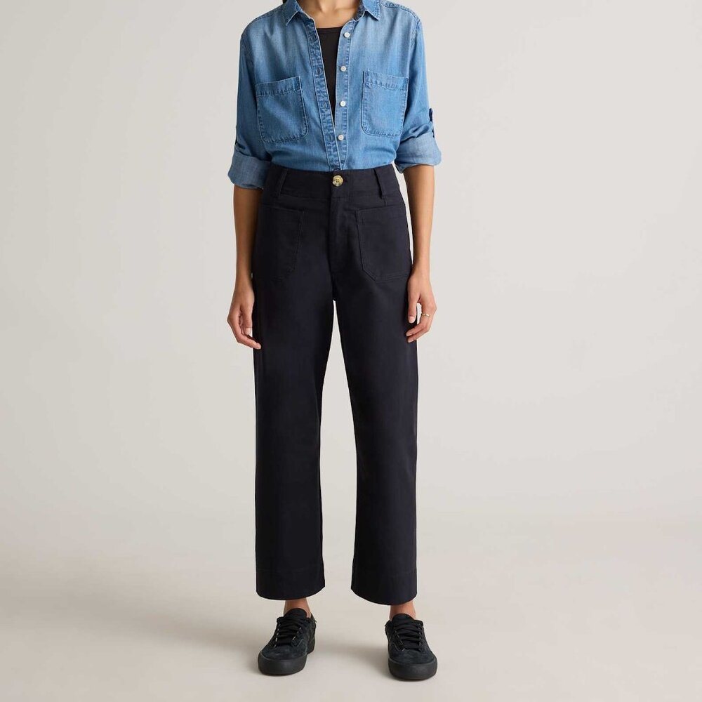 Quince Stretch Cotton Chino Cropped Wide Leg Pants Black 2